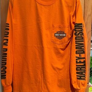 Harley-Davidson Orange Long Sleeve Tee with Bold Sleeve Text